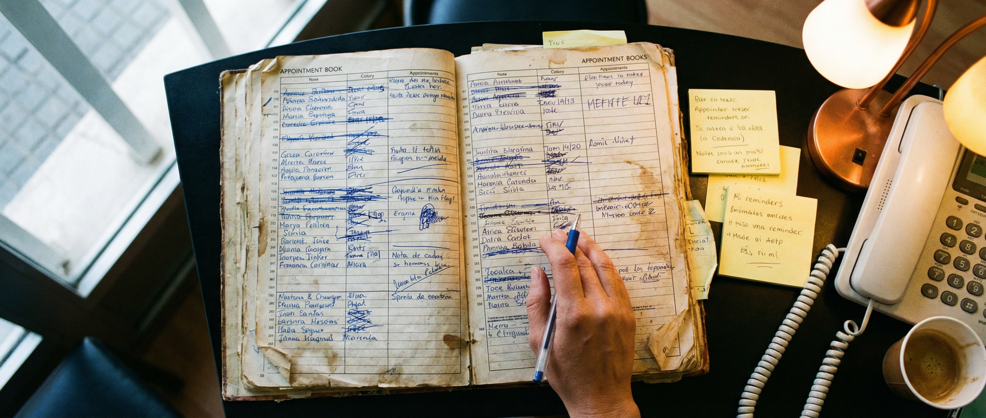 Agenda de papel desorganizada